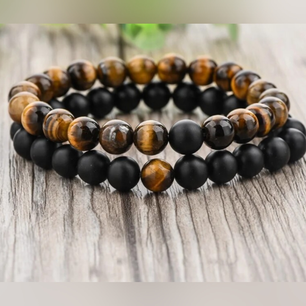 SALE! New Unisex Black Onyx Tigers eye Pair of  Bracelets